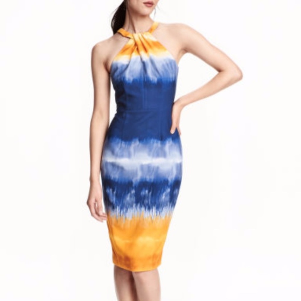NWT H&M Tie Dye Ombre Yellow & Blue Halter Dress